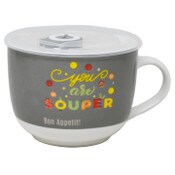 Wholesale - 16oz "YOU ARE SOUPER" CERAMIC SOUP MUG W/VENTED LID AND DAY DOT MAISON SUCASA C/P 36, UPC: 810094752149